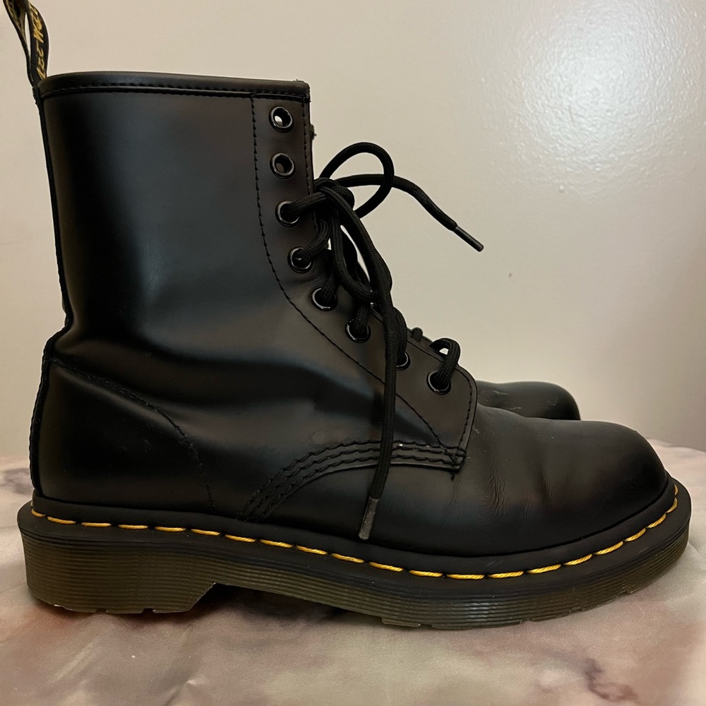 Dr. Martens Black Combat Boots with Yellow Stitching